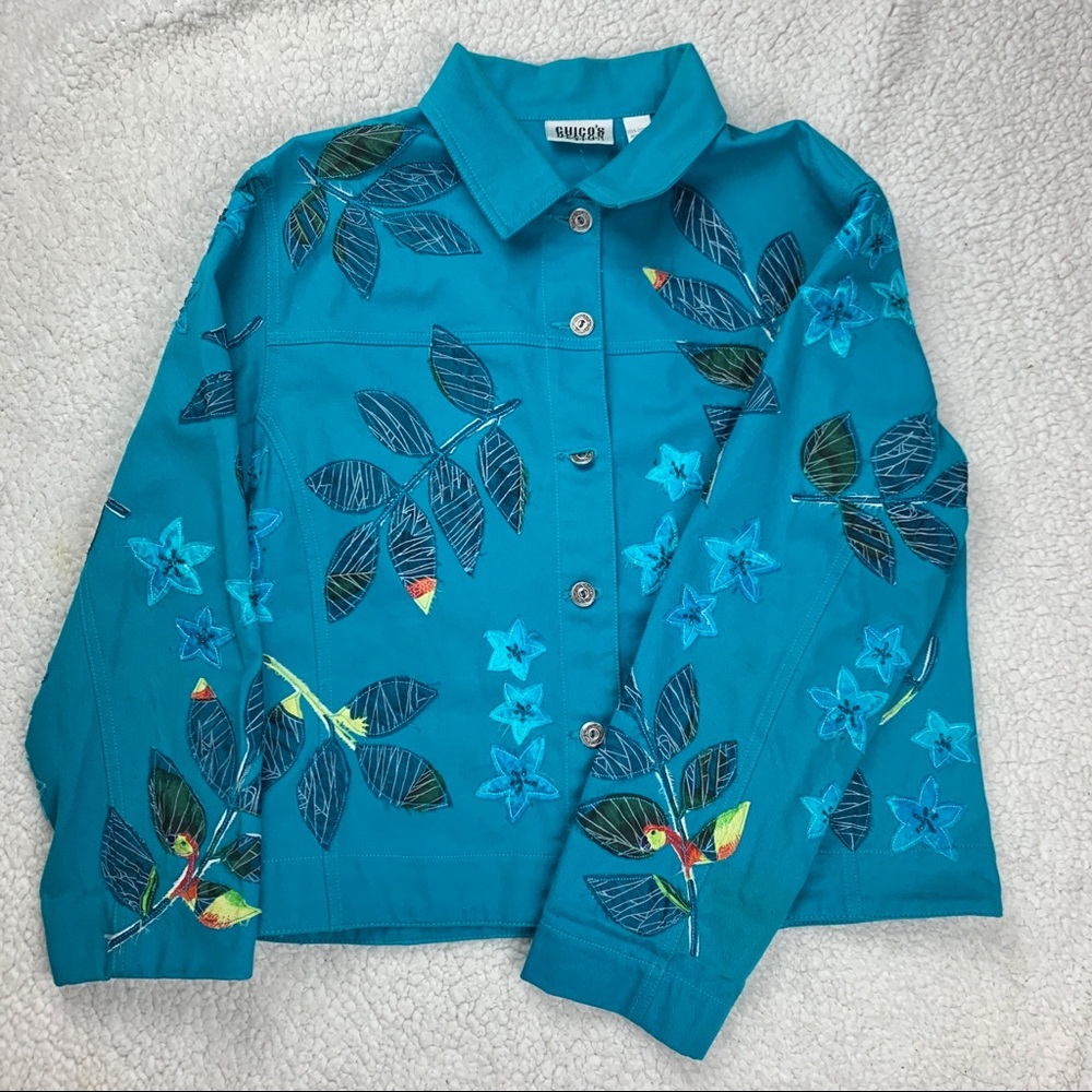 CHICO'S DESIGN TURQUOISE EMBROIDERYJACKET SIZE 1
